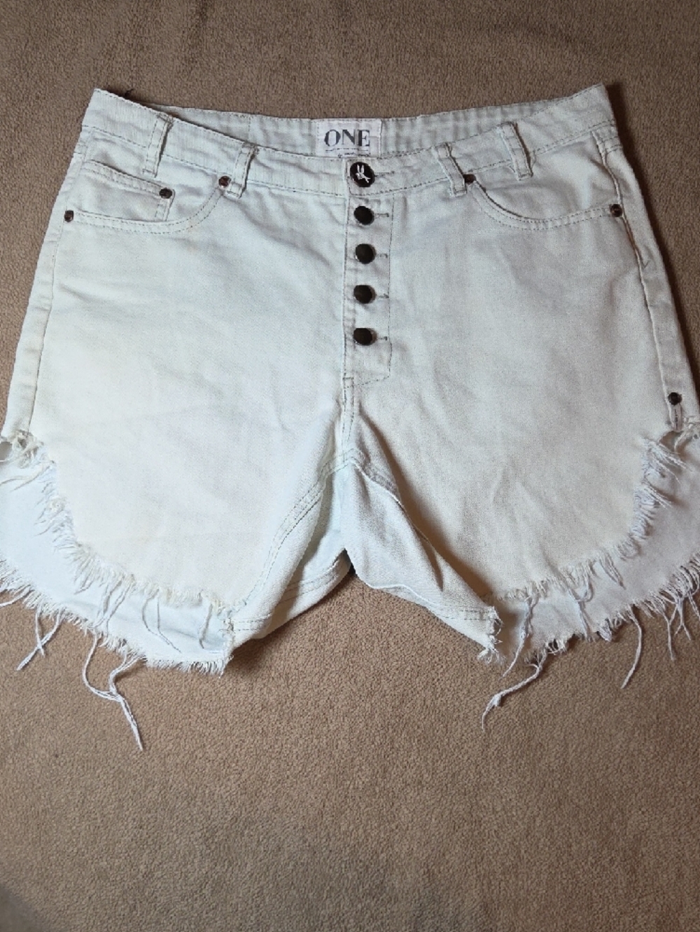 One by Teaspoon White High-Rise Frayed Hem Denim Shorts,sz 29. - Picture 14 of 16